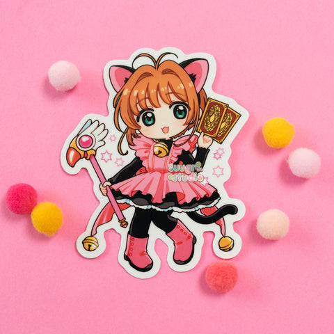 Magical Girl Sakura in Black Cat Costume Vinyl Sticker