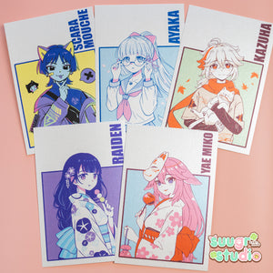 Genshin Mini Prints Vol. II, Raiden, Yae, Scaramouche, Kazuha, Ayaka